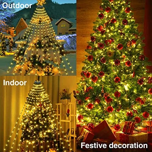 אורות חג מולד לעץ, אורות חג המולד מקורה חיצונית 200 LED עם 8 מצבי אור ופונקציית תזמון [6.6ft x 10 שורות] אורות